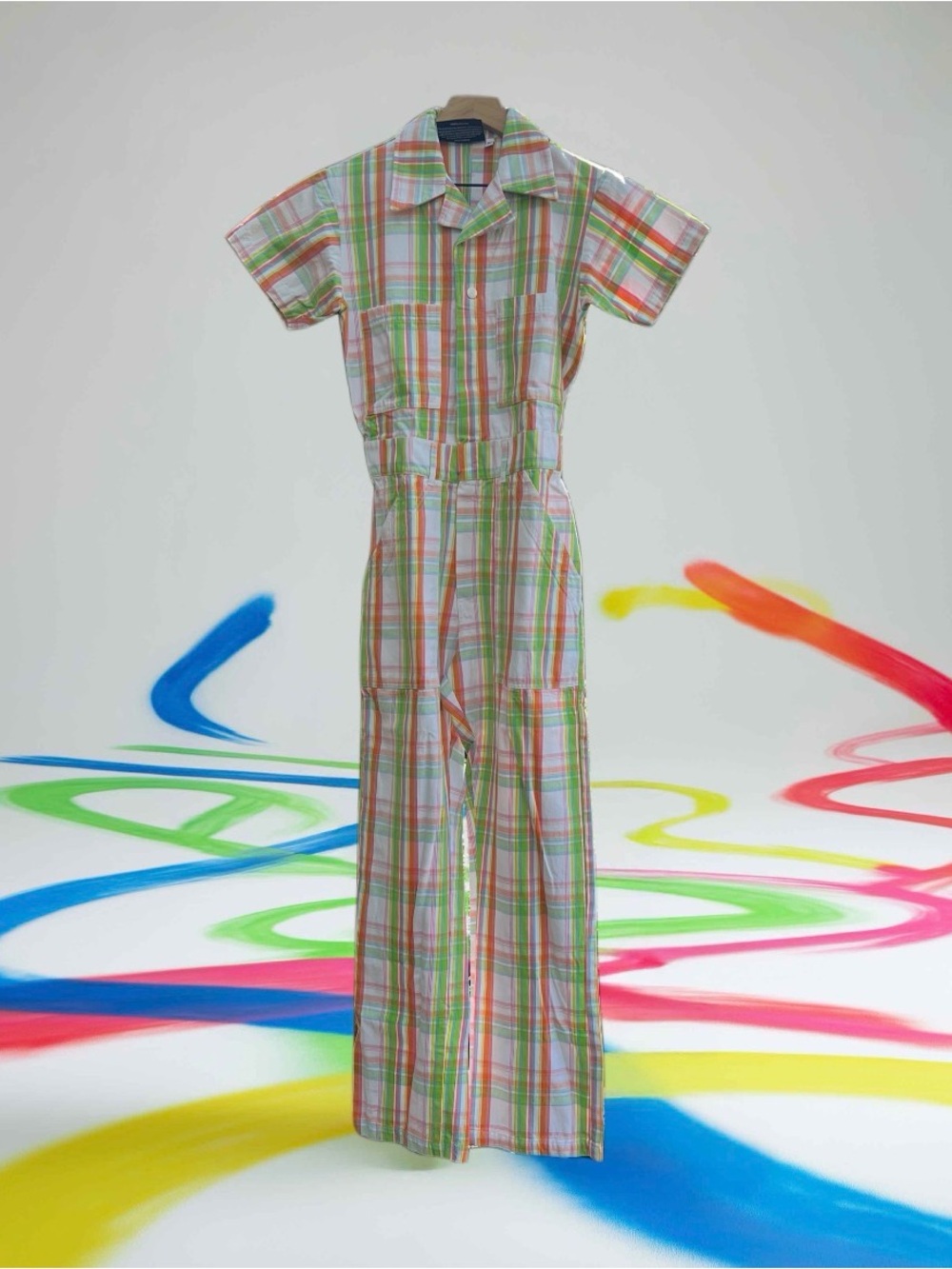 Big Bud Press Spring Rainbow Plaid Short Sleeve Jumpsuit Size XS